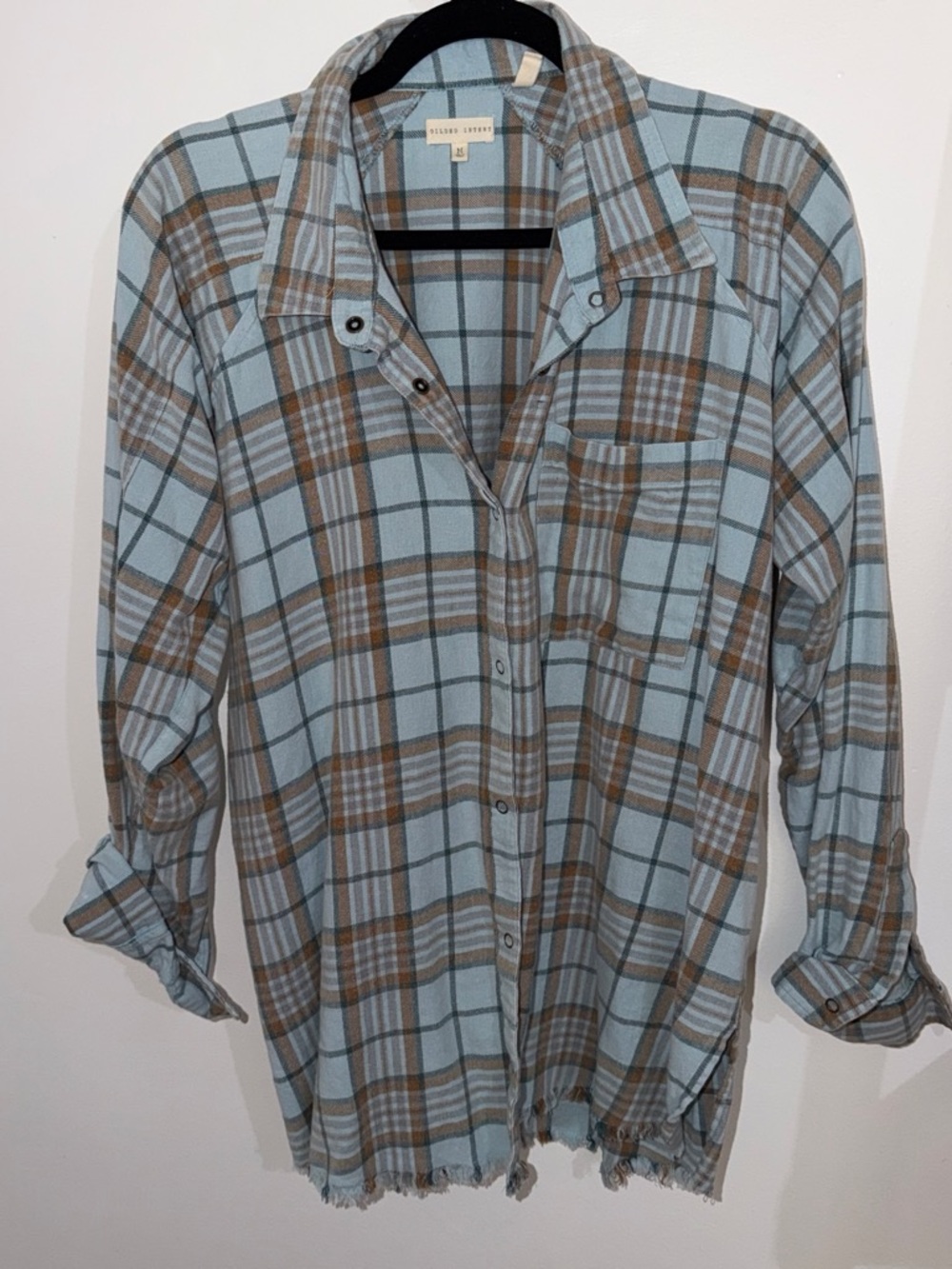 Plaid Snap-Up Shirt in Light Blue and Brown - Woman’s Casual Shirt